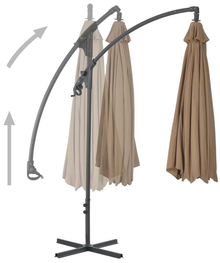 Guarda-sol cantilever com poste de aço 300 cm cinza-acastanhado