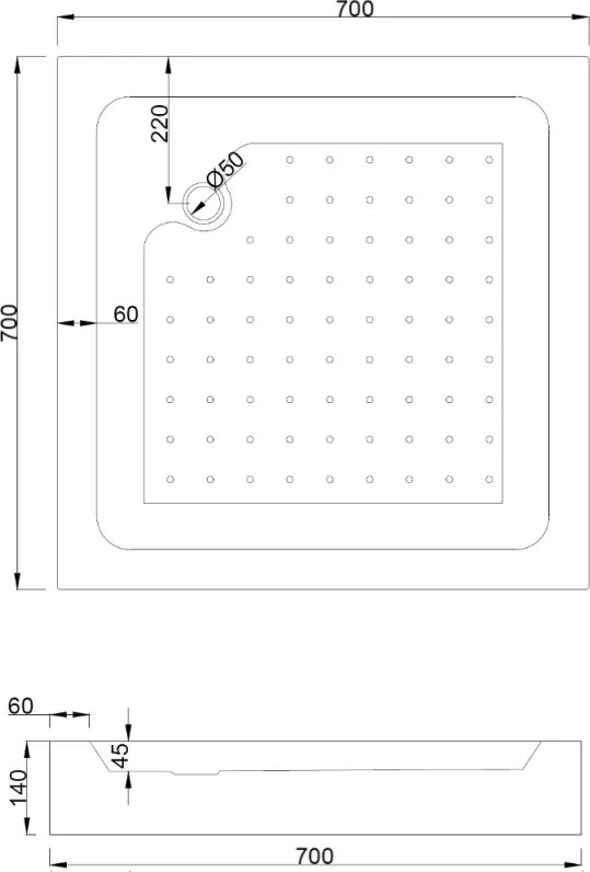 Mexen Rio cabine de duche quadrada 70 x 70 cm, riscas brancas, cromado + base, branca - 860-070-070-01-20-4510