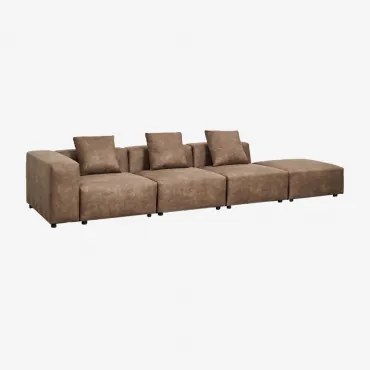 Sofá Modular De Canto Esquerdo De 3 Peças Com Braço Alto E Puff (↔︎370 Cm) Bruna Camurça Café Castanho - Sklum