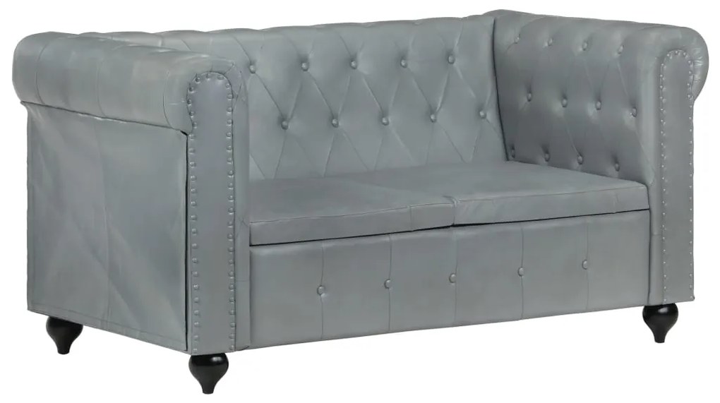 vidaXL Sofá chesterfield de 2 lugares em couro genuíno cinzento