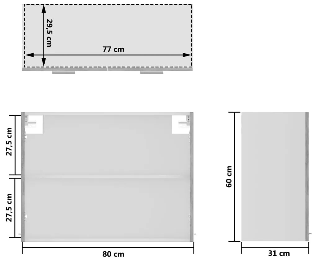 Armário de parede c/ vidro 80x31x60 cm contraplacado cinza