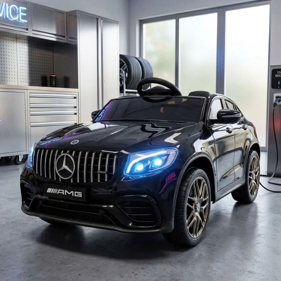 Carro elétrico de criança 3 a 6 anos, 12V 4x4 Mercedes GLC 1 pessoa, Pneus Borracha pintado de preto