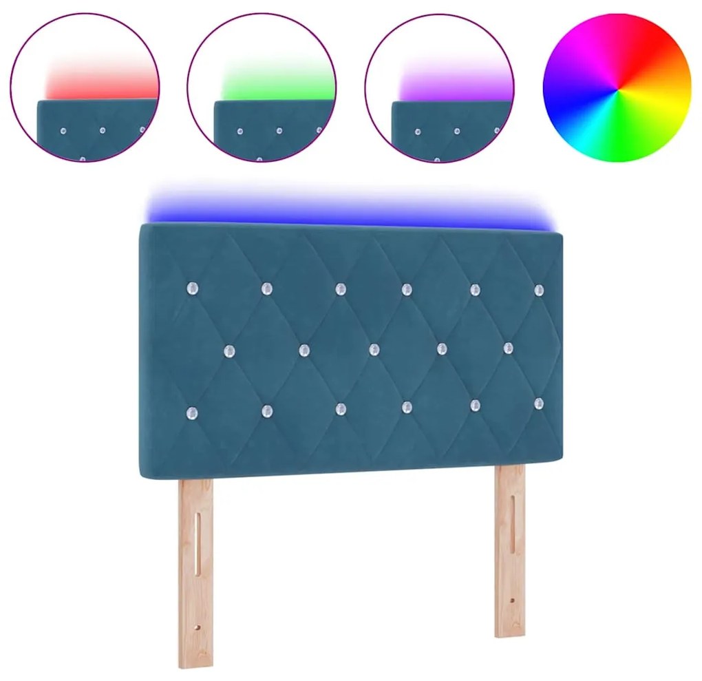 Cabeceira LED com botão de cristal, tufted, azul escuro, 80 cm, veludo