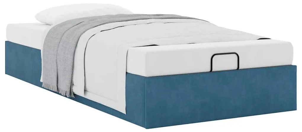 Ottoman Bed Frame No Colchão Azul Escuro 90x190 cm Veludo