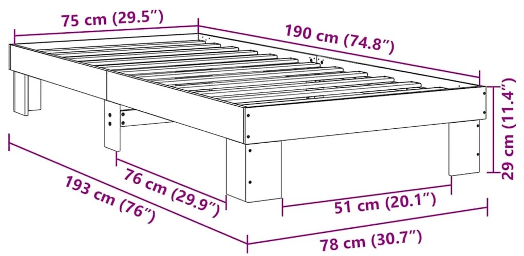 Estrutura de cama sem colchão 75x190 cm Carvalho de maciça