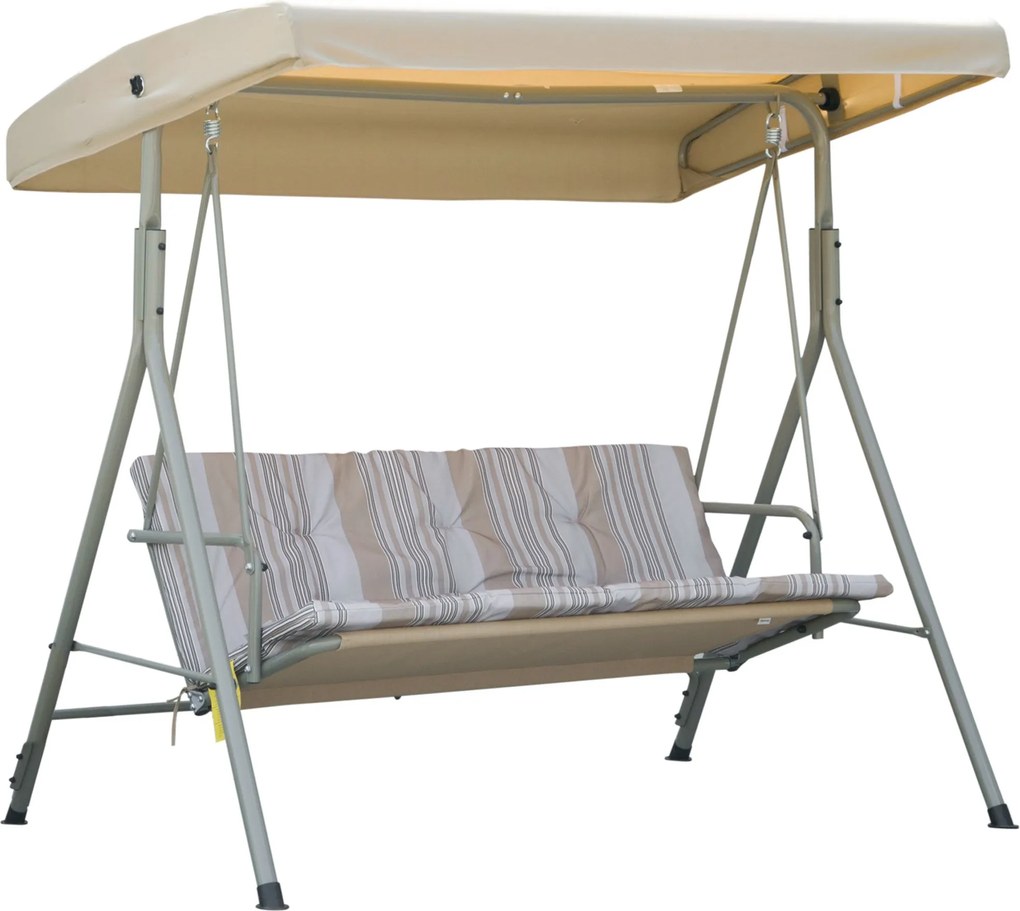 Outsunny Baloiço de Jardim Exterior de 3 Lugares com Toldo Ajustável e Estrutura em Aço 172x110x156 cm Castanho Claro | Aosom Portugal