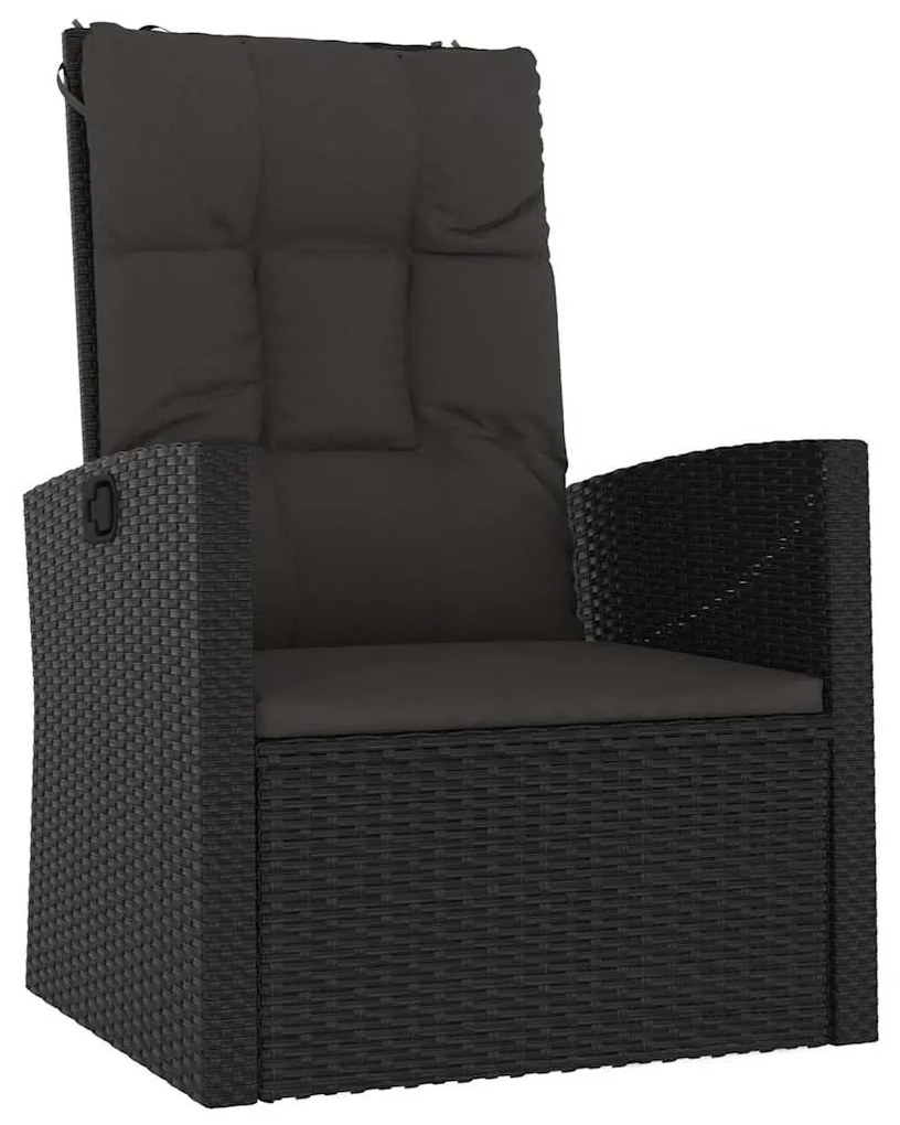 3 pcs conjunto lounge de jardim c/ almofadões vime PE preto