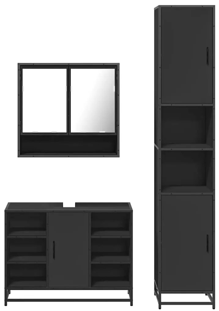3 pcs conjunto móveis casa de banho derivados de madeira preto