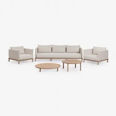 Conjunto De Jardim Com Sofá De 3 Lugares, 2 Poltronas E 2 Mesas De Centro Redondas Em Madeira De Acácia Olivia Marrom Acácia - Sklum