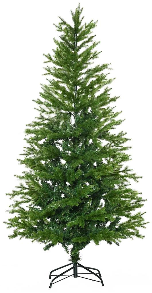 HOMCOM Árvore de Natal Artificial 180cm Ignífugo com 406 Ramos Folhas de PVC Base Dobrável e Suporte Metálico Decoração de Natal para Interiores Verde