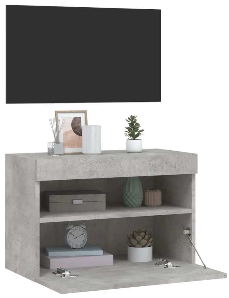 Móvel de parede p/ TV c/ luzes LED 60x30x40 cm cinza cimento