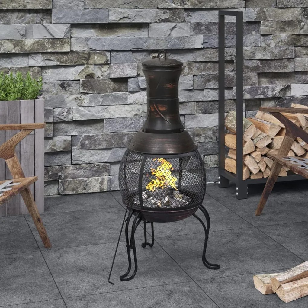 363342 vidaXL Fogareiro de jardim com atiçador 39x39x90 cm aço