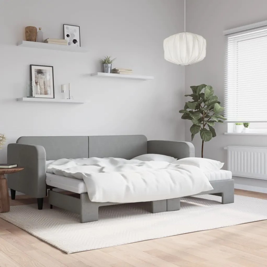 vidaXL Sofá-cama c/ gavetão e colchões 90x200 cm tecido cinzento-claro
