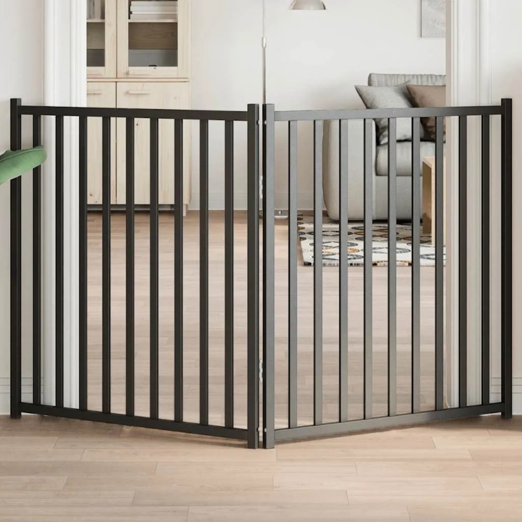 vidaXL Portão p/ cães dobrável 2 painéis 160 cm abeto maciço preto