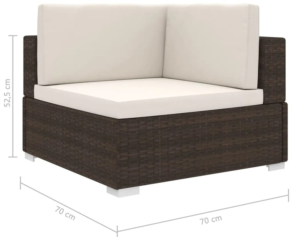 Cadeira de canto seccional c/ almofadões 1 pc vime PE castanho