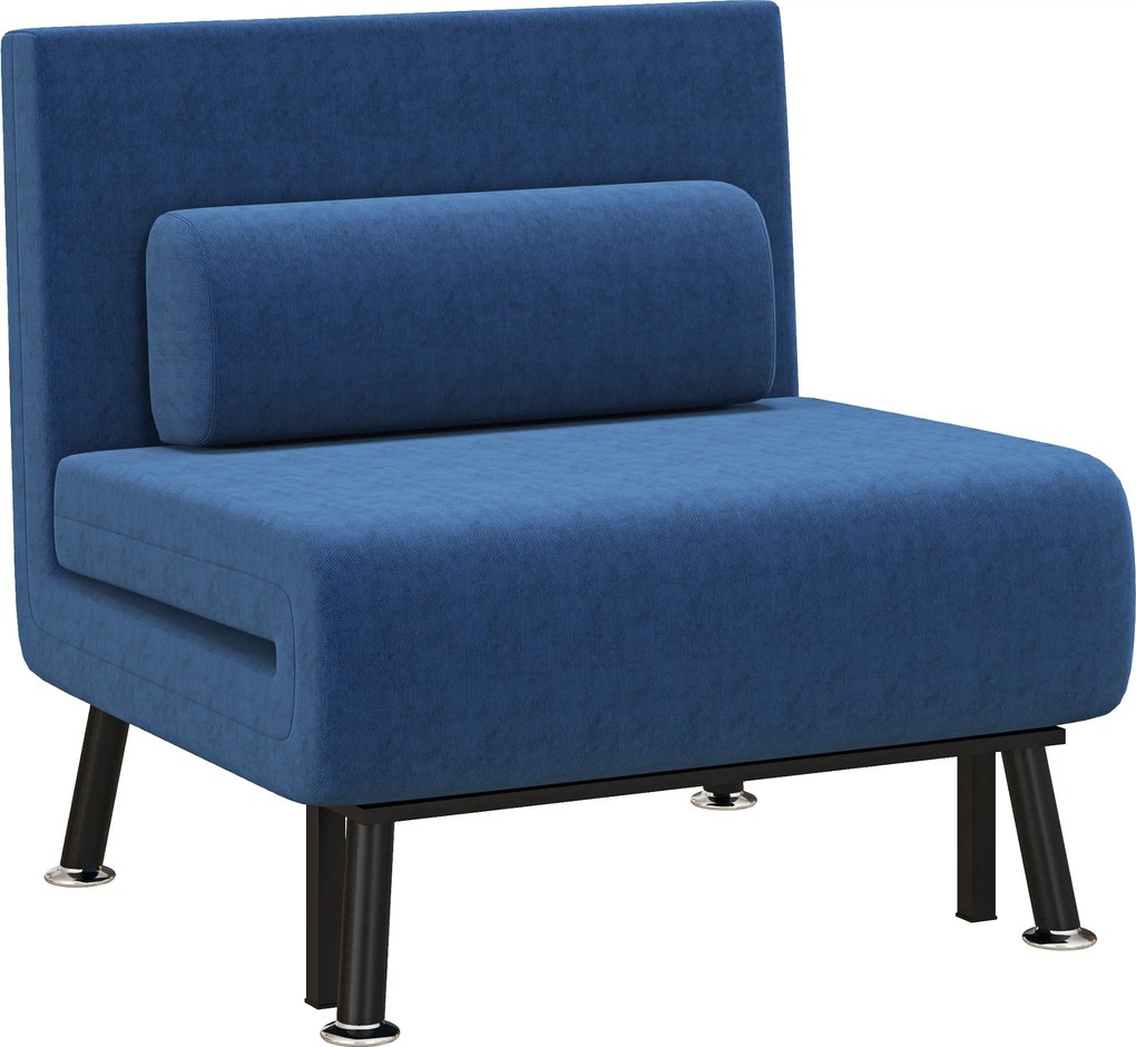 HOMCOM Sofá Cama Individual Dobrável com Encosto Ajustável em 5 Níveis Almofada e Estofado em Linho Sintético 75x70x75 cm Azul | Aosom Portugal