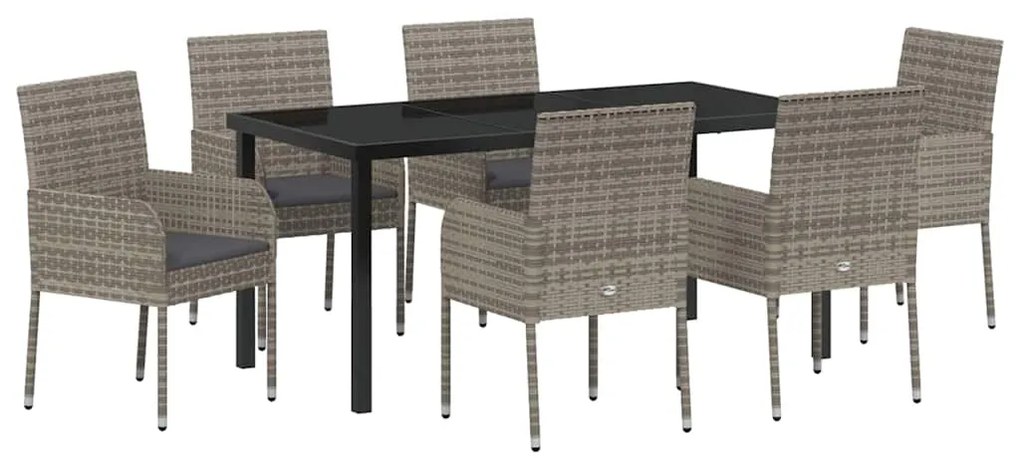 Conjunto de Jantar de Jardim com 7 Peças e Almofadas Cinza em Rattan S