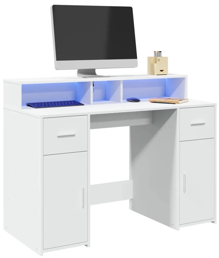 vidaXL Secretária c/ luzes LED 120x55x91cm derivados de madeira branco