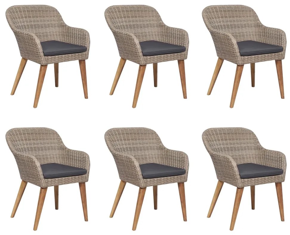 7 pcs conjunto jantar exterior com almofadões vime PE