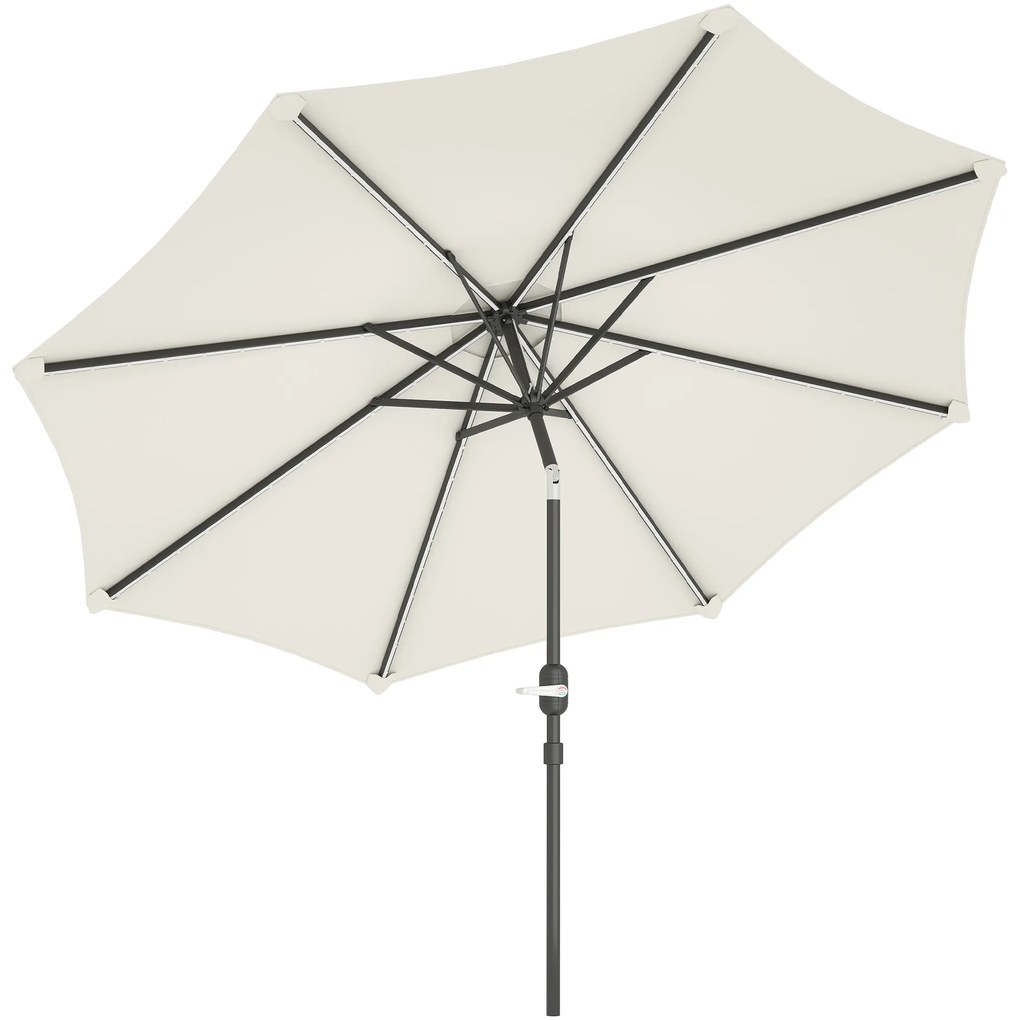 Outsunny Chapéu de Sol para Jardim Ø292x252 cm com Inclinação Ajustável até 45° Luzes LED Solares e Manivela Creme