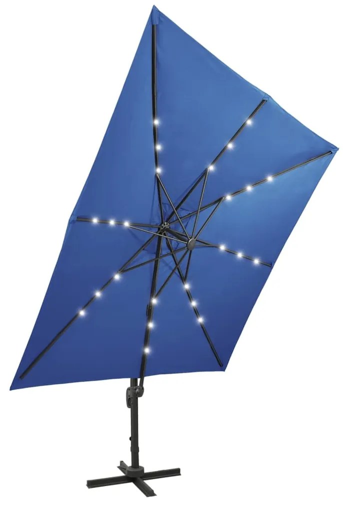 Guarda-sol jardim cantilever poste/luzes LED 300 cm azul-ciano