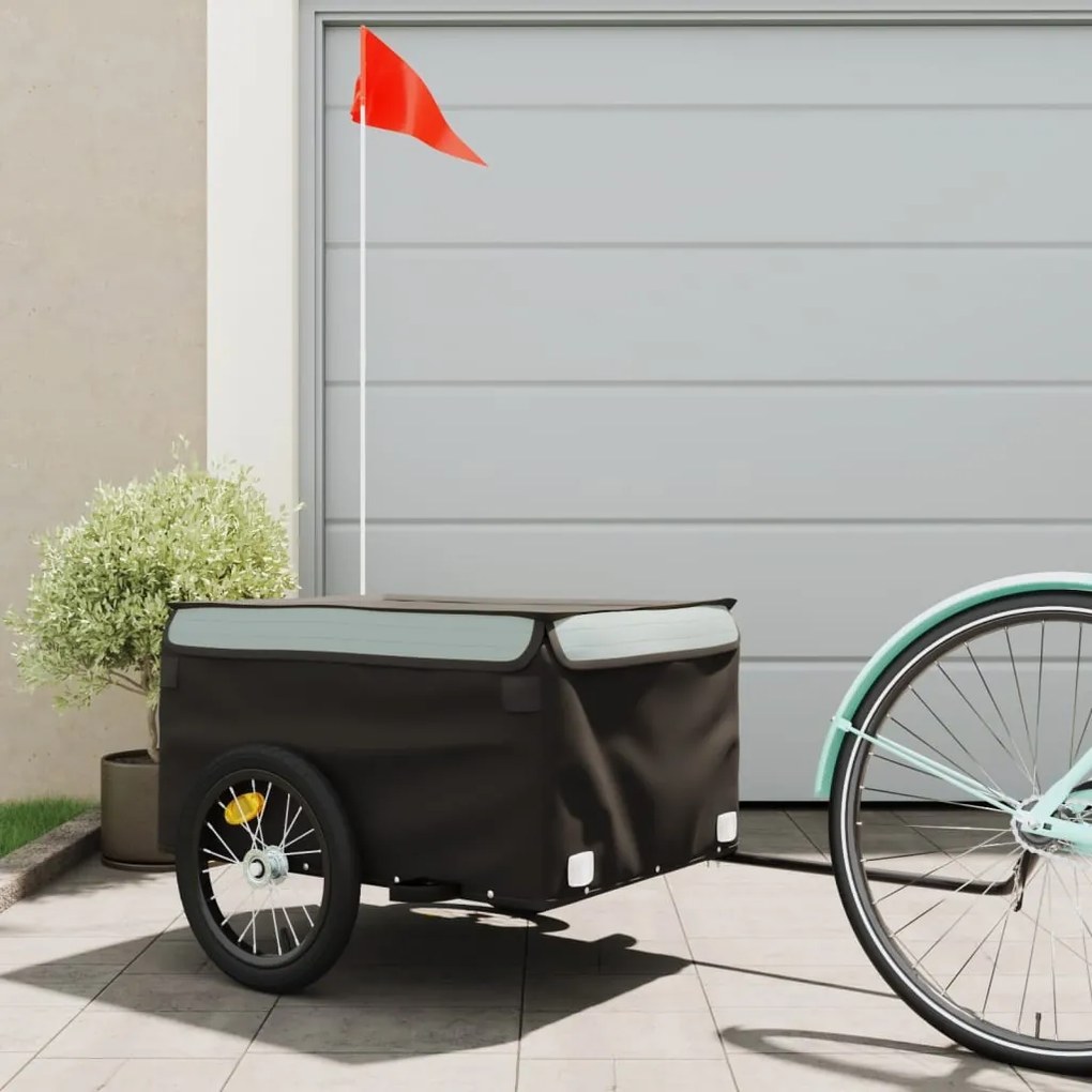 vidaXL Reboque para bicicleta 45 kg ferro preto e cinza