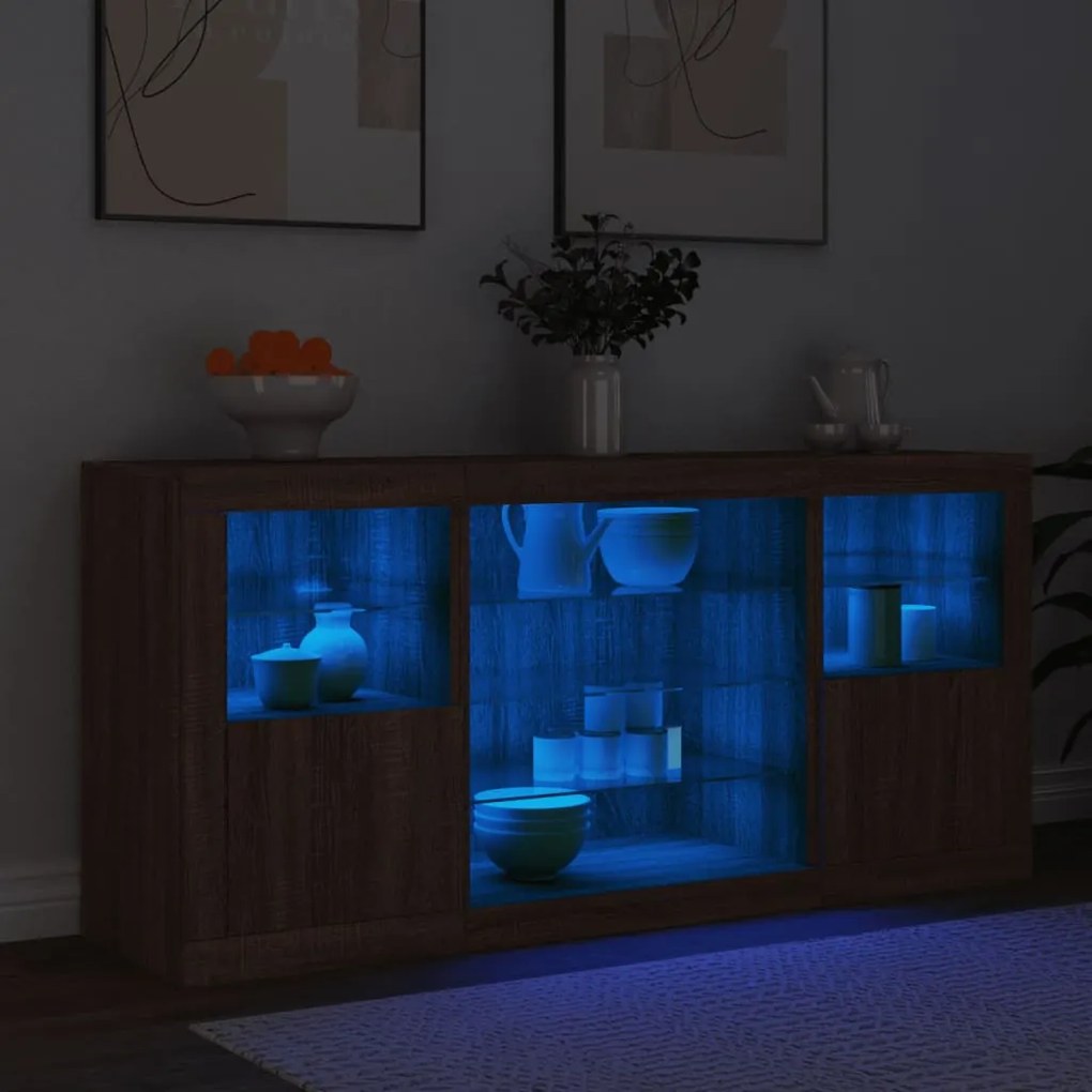 Aparador com luzes LED 142,5x37x67 cm carvalho castanho