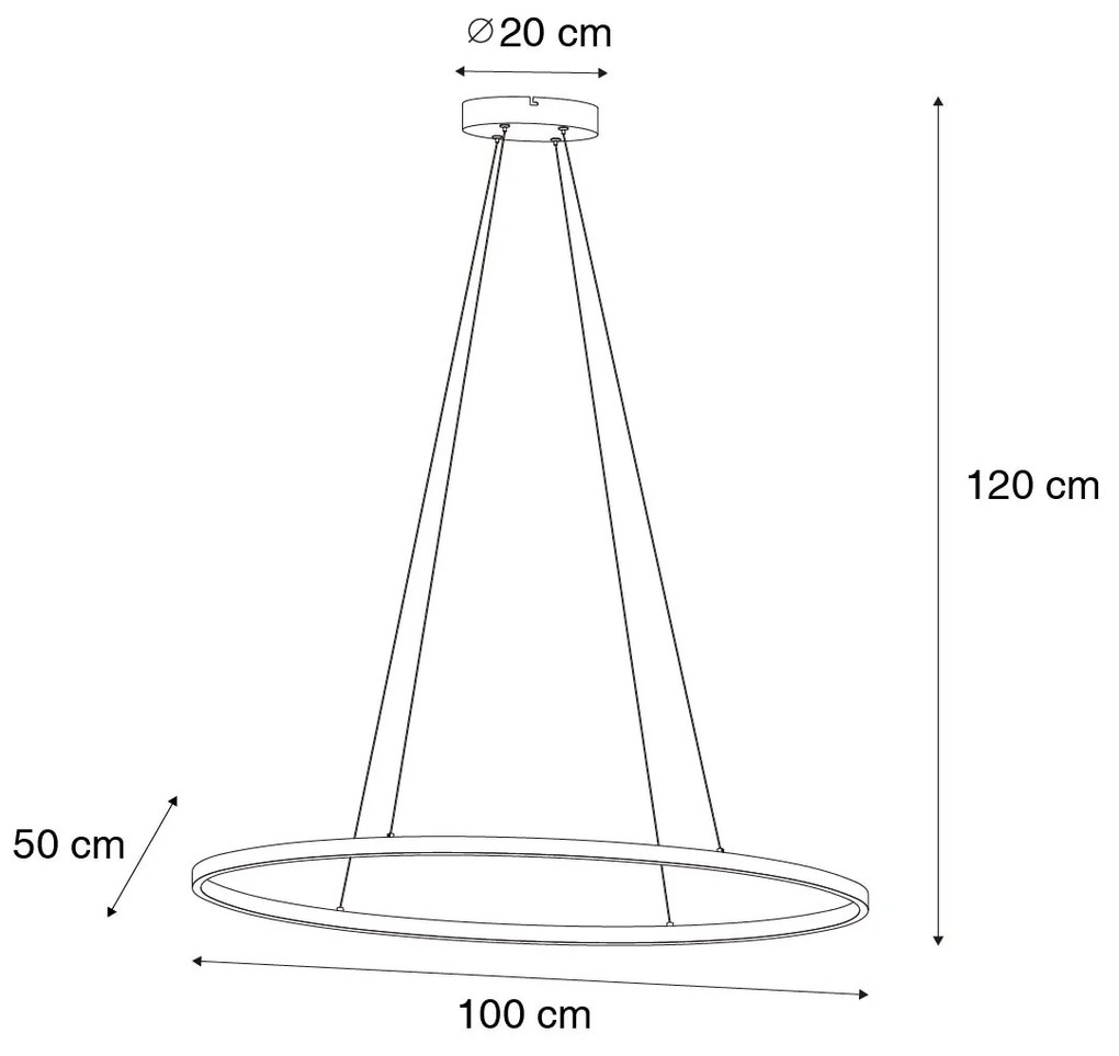 Candeeiro de suspensão design oval preto com LED regulável em 3 níveis - Ovallo Design