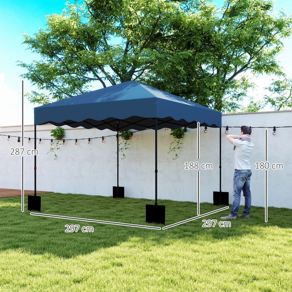 Tenda Dobrável Pop UP Tenda 3x3 m Tenda para Eventos com 4 x Sacos de areia e com Proteção UV50+ Altura Ajustável e Bolsa de Transporte Azul
