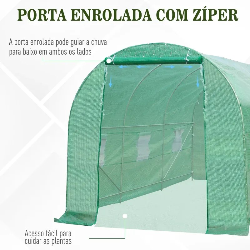 Estufa de Cultivo para Terraço ou Jardim – Cor verde – Tubo Aço e PE 140g/㎡ - 450x200x200 cm