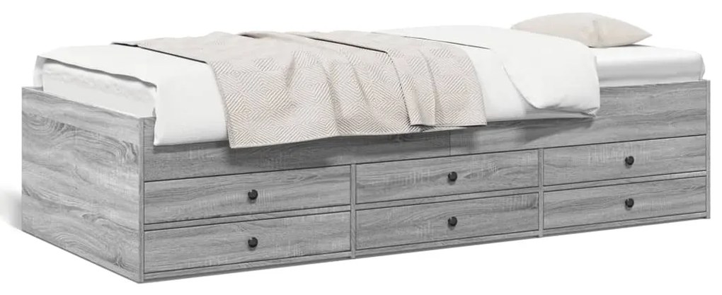 vidaXL Sofá-cama com gavetas sem colchão 100x200 cm cinzento sonoma
