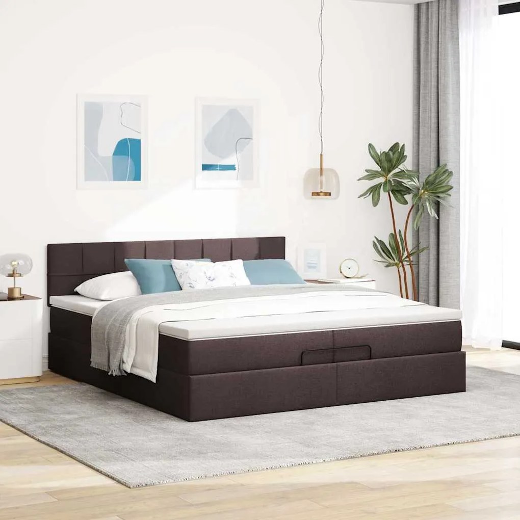 Estrutura de cama otomana com colchão 200x200cm castanho-escuro