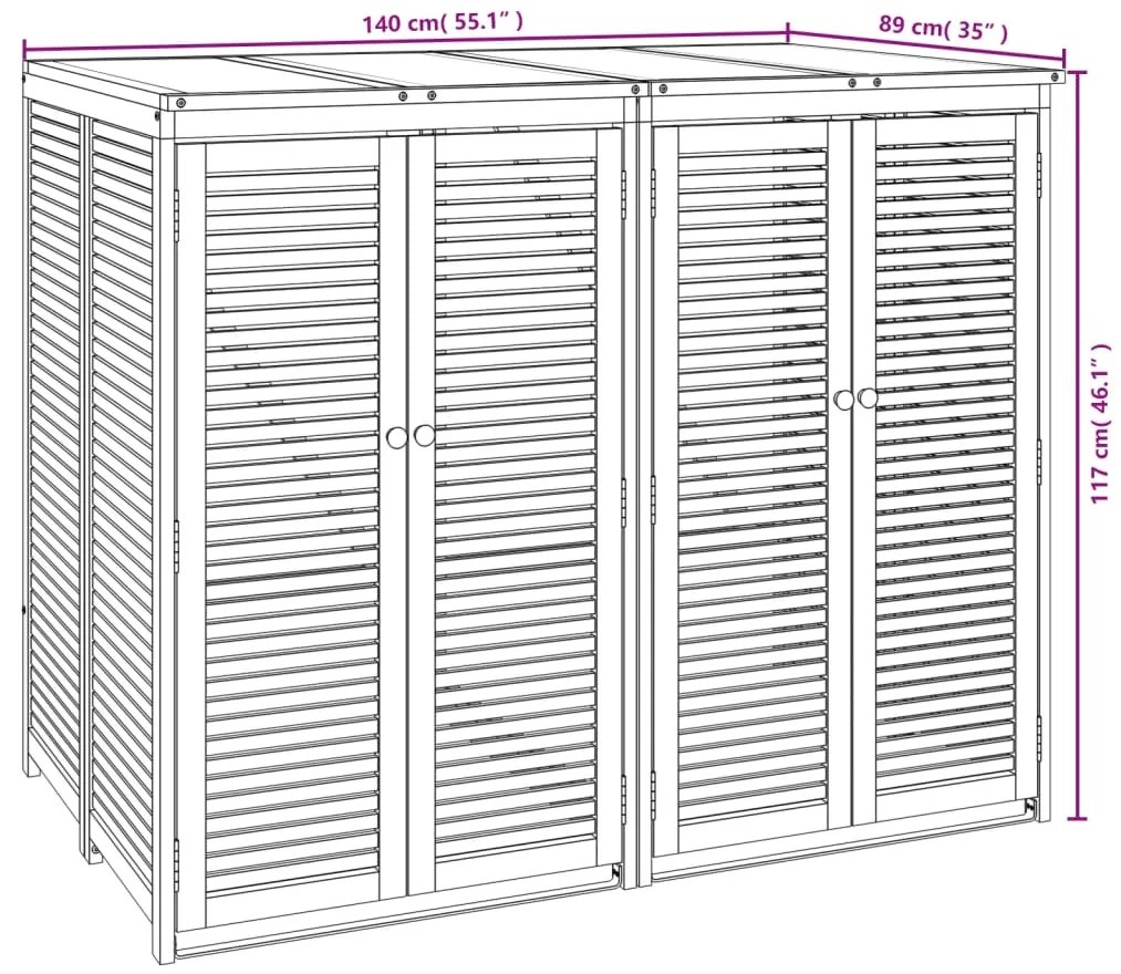 Abrigo duplo p/ caixote do lixo 140x89x117 cm acácia maciça