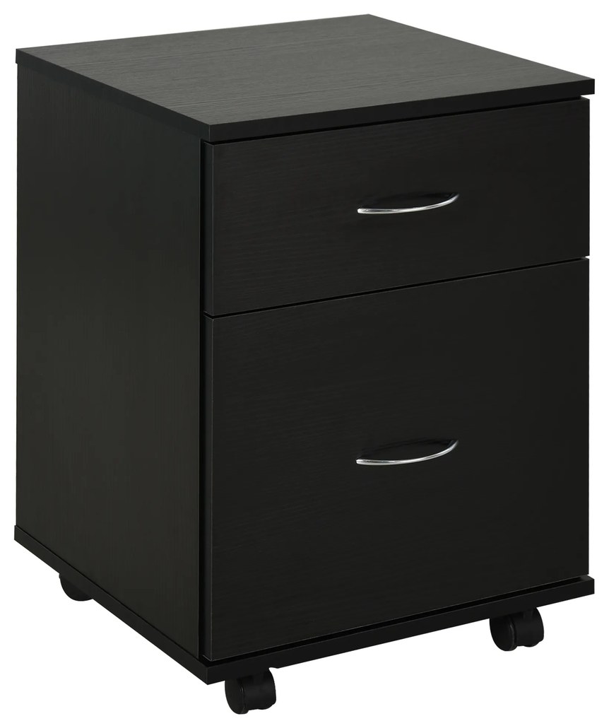 HOMCOM Bloco Gavetas Móvel Arquivos Escritório 2 Gavetas Compacto Prático 41x39x58cm Preto Espaço Otimizado | Aosom Portugal