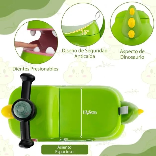 Dinossauro de brincar com buzina, luzes, compartimento de armazenamento e 4 rodas universais para crianças com mais de 18 meses, 52 x 23,5 x 38 cm, Ve