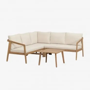 Conjunto De Sala De Estar Com Sofá De Canto E Mesa Lateral Em Madeira De Acácia Kaela Castanho Acácia - Sklum