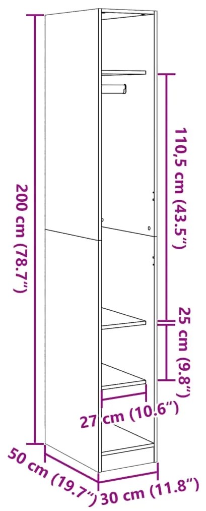 Roupeiro 30x50x200 cm derivados de madeira branco