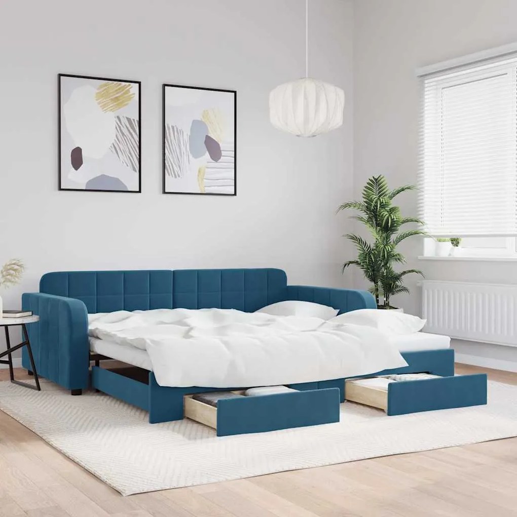 vidaXL Sofá-cama com gavetão e gavetas 100x200 cm veludo azul