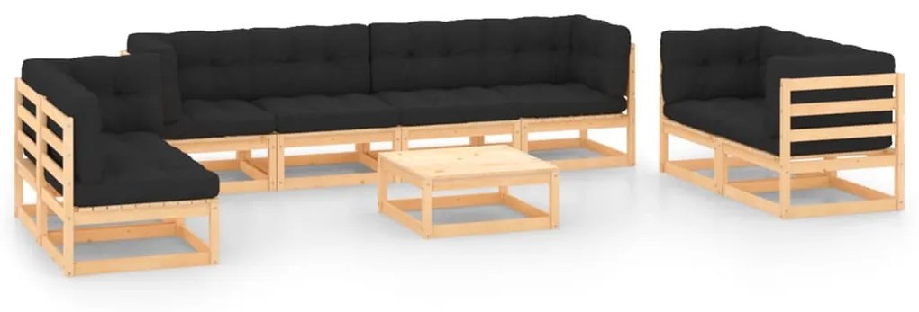 vidaXL 9 pcs conjunto lounge de jardim c/ almofadões pinho maciço