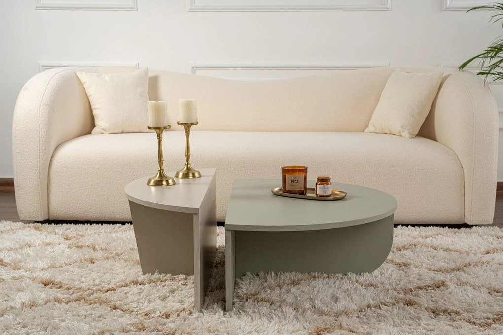 Mesa de Café Orion – Verde Cinza e Arenito – 90x30x60cm e 85x35x30cm