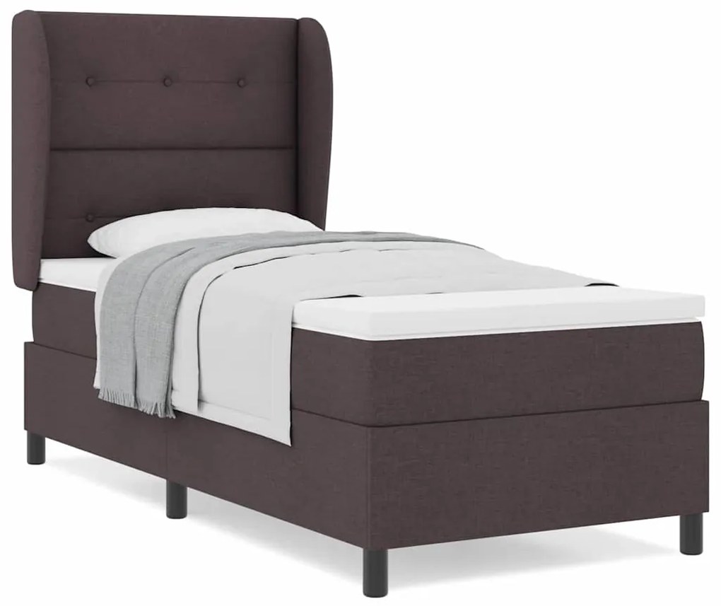Cama com Estrado e Colchão Marrom Escuro 90x200 cm Tecido