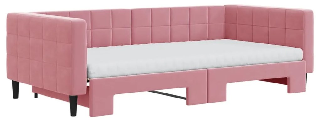 Sofá-cama com gavetão e colchões 100x200 cm veludo rosa