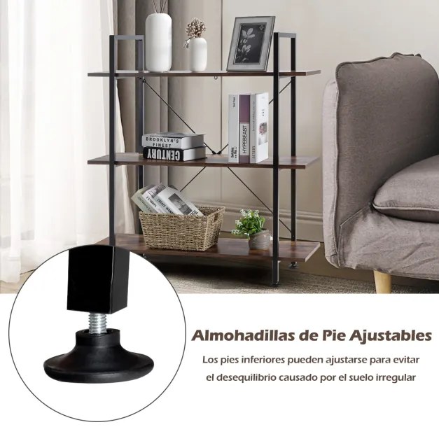 Estante industrial estável de 3 camadas com estrutura de metal para cozinha de escritório 90 x 36 x 99 cm Castanho