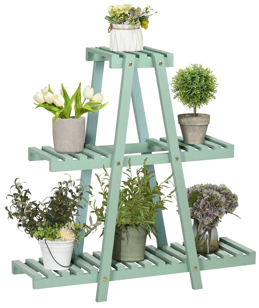 Suporte de Madeira para Plantas Suporte para Flores de 3 Níveis Prateleira Decorativa de Plantas para Interior Exterior 46x26x76cm Verde