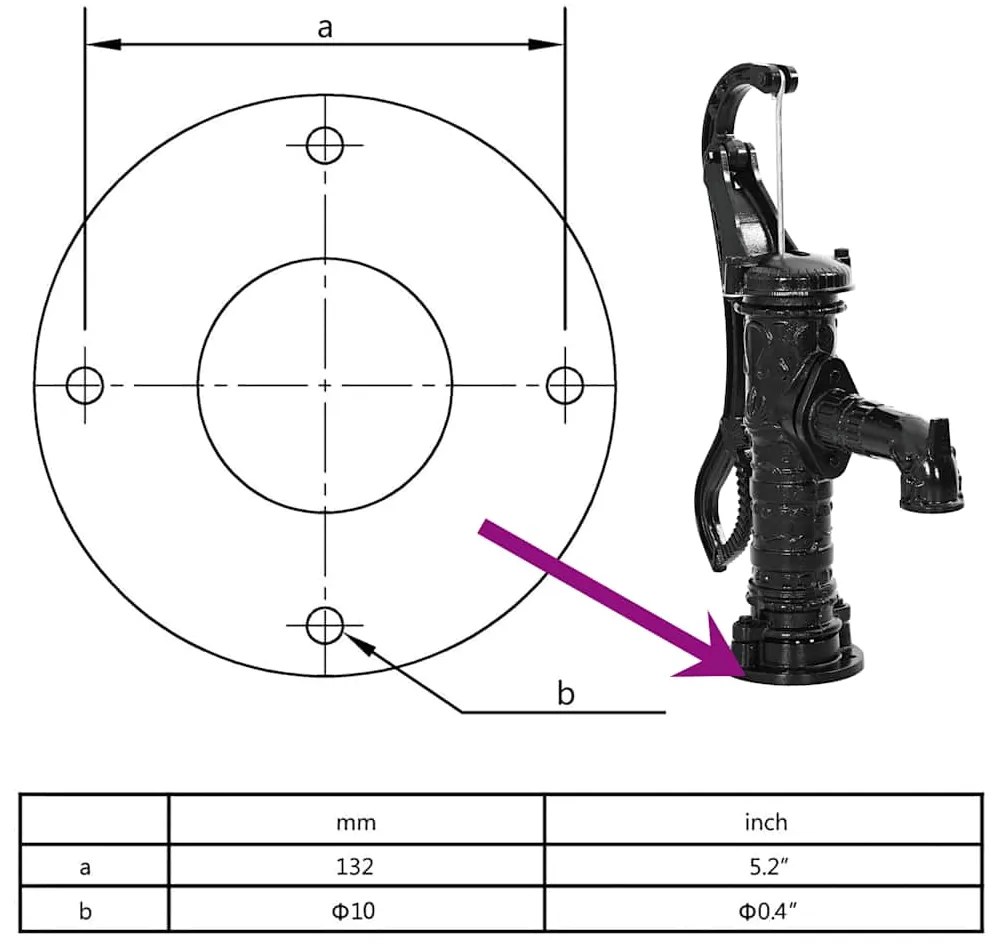 Bomba de água manual para jardim em ferro fundido