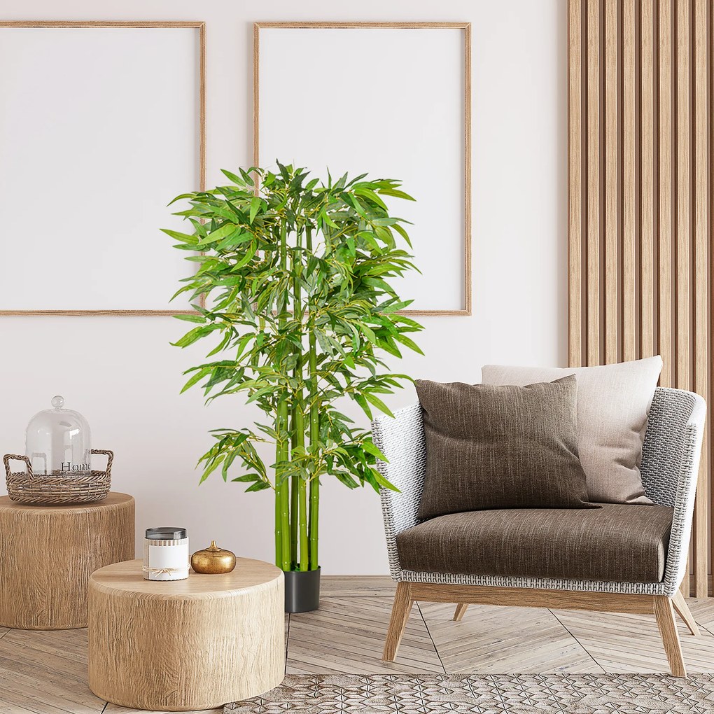Bambu Artificial XL 1,60 m de altura, 975 folhas densas e realistas, com vaso incluído, preto e verde