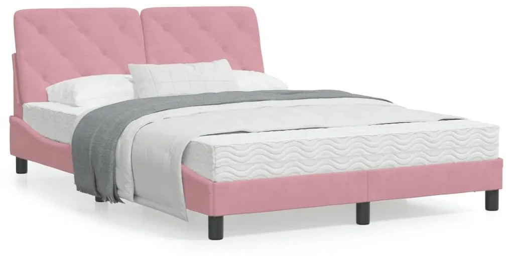 Cama com colchão 140x190 cm veludo rosa