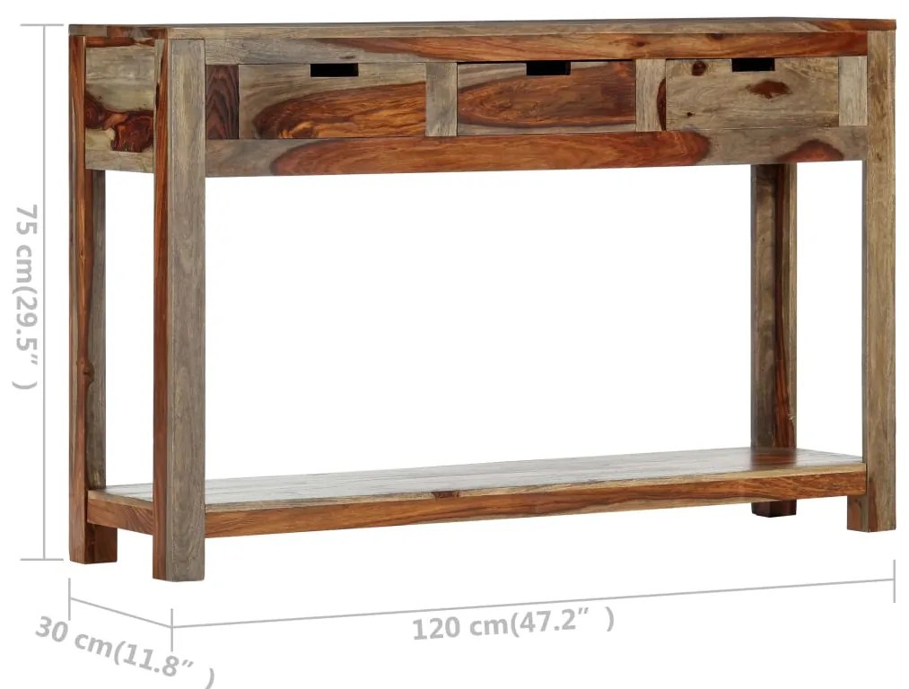 Mesa consola c/ 3 gavetas 120x30x75 cm madeira acácia maciça