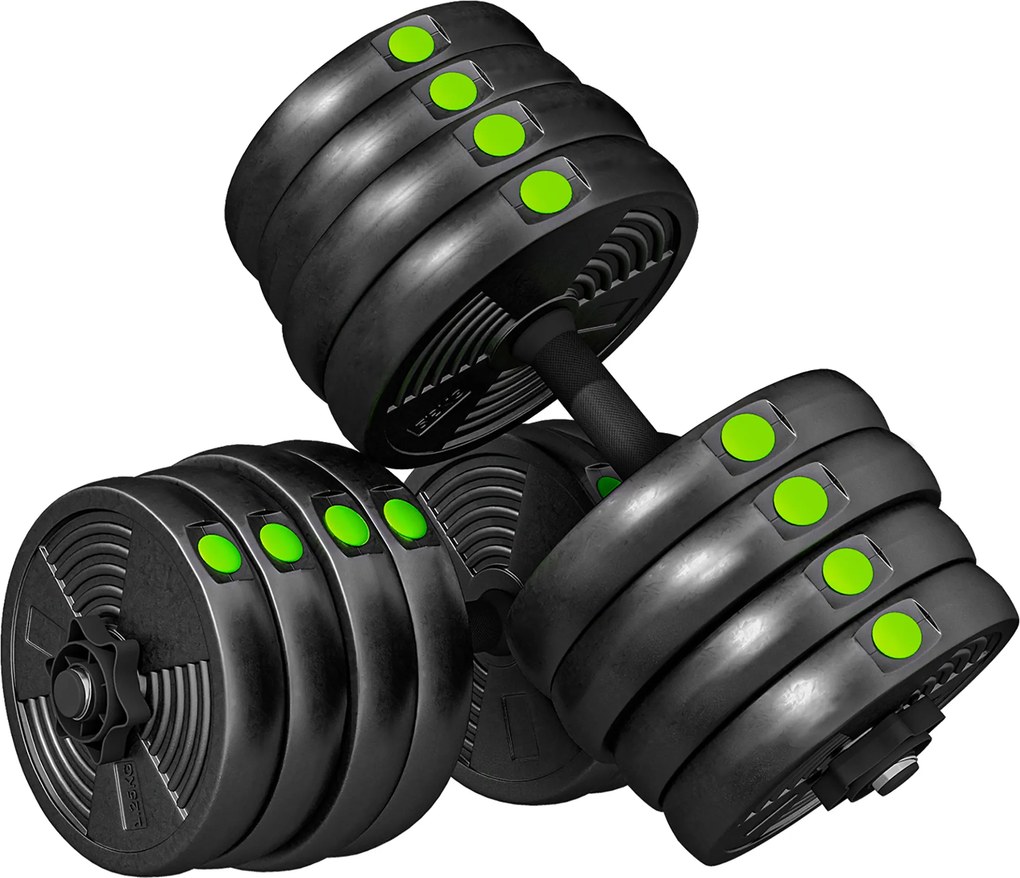 Kit de Halteres 30 kg 2 em 1 Jogo de Pesos com Barra de Pesos Pega Antiderrapante para Treino de Força  Preto e Verde