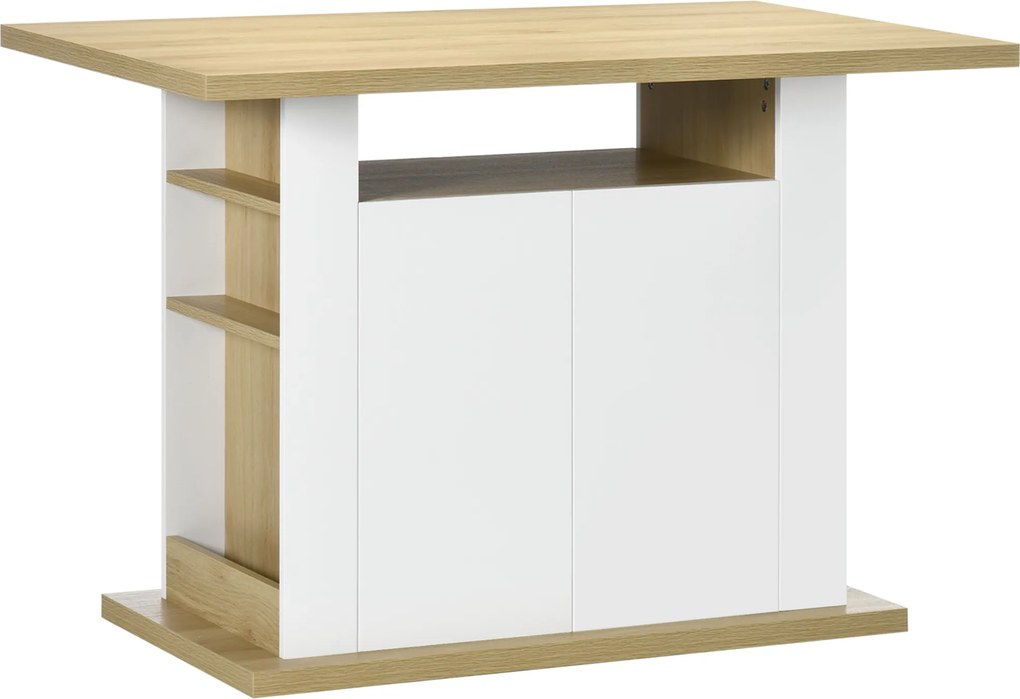 HOMCOM Ilha de Cozinha para 4-6 Pessoas Móvel de Cozinha com 4 Portas Compartimentos Abertos 110x70x75,5 cm Carvalho e Branco | Aosom Portugal
